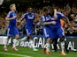 Kurt Zouma of Chelsea celebrates scoring the first goal during the Captial One Cup Third Round match between Chelsea and Bolton Wanderers at Stamford Bridge on September 24, 2014