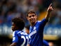 Oscar of Chelsea celebrates after scoring the opening goal during the Barclays Premier League match between Chelsea and Aston Villa at Stamford Bridge on September 27, 2014