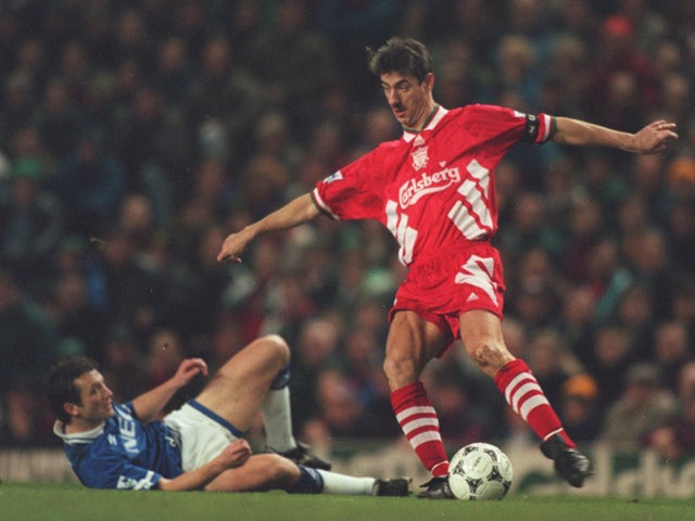 Ian Rush of Liverpool during their Premier League clash with Everton on January 24, 1995
