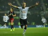 Johnny Russell of Derby celebrates his goal during the Capital One Cup Third Round match between Derby County and Reading at Pride Park Stadium on September 23, 2014