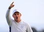 Justin Rose of Europe celebrates his putt to win the 8th hole during the Morning Fourballs of the 2014 Ryder Cup on the PGA Centenary course at Gleneagles on September 27, 2014