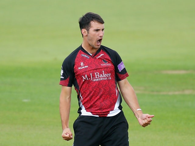 Lewis Gregory of Somerset celebrates dismissing Jason Roy of Surrey during the Royal London One-Day Cup match between Surrey and Somerset at The Kia Oval on August 20, 2014