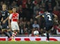 Southampton's English defender Nathaniel Clyne (R) shoots to score their second goal during the English League Cup third round football match against Arsenal on September 23, 2014