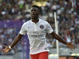 Paris Saint-Germain's Cameroonian forward Jean-Christophe Bahebeck celebrates after scoring a goal during the French L1 football match between Toulouse and Paris-Saint-Germain (PSG) on September 27, 2014