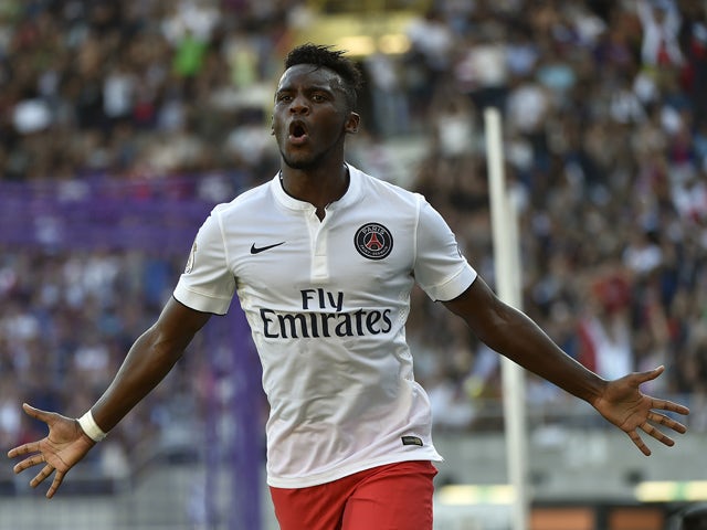 Paris Saint-Germain's Cameroonian forward Jean-Christophe Bahebeck celebrates after scoring a goal during the French L1 football match between Toulouse and Paris-Saint-Germain (PSG) on September 27, 2014
