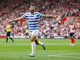 Charlie Austin of QPR celebrates scoring their first goal during the Barclays Premier League match between Southampton and Queens Park Rangers at St Mary's Stadium on September 27, 2014