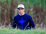 Rickie Fowler of the United States looks on from the rough during the Morning Fourballs of the 2014 Ryder Cup on the PGA Centenary course at Gleneagles on September 26, 2014
