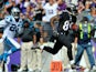Wide receiver Steve Smith #89 of the Baltimore Ravens scores a touchdown in the second quarter of a game against the Carolina Panthers on September 28, 2014