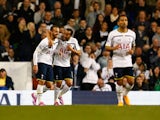 Roberto Soldado of Tottenham Hotspur is congratulated by Andros Townsend of Tottenham Hotspur after he made it 2-1 during the Capital One Cup third round match between Tottenham Hotspur and Nottingham Forest at White Hart Lane on September 24, 2014