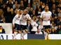 Roberto Soldado of Tottenham Hotspur is congratulated by Andros Townsend of Tottenham Hotspur after he made it 2-1 during the Capital One Cup third round match between Tottenham Hotspur and Nottingham Forest at White Hart Lane on September 24, 2014