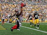 Vincent Jackson #83 of the Tampa Bay Buccaneers catches a game winning touchdown in the fourth quarter against the Pittsburgh Steelers at Heinz Field on September 28, 2014