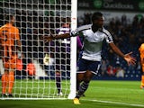 Brown Ideye of West Bromwich Albion celebrates his goal during the Capital One Cup Third Round match between West Bromwich Albion and Hull City at The Hawthorns on September 24, 2014