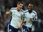 WBA goalscorer Graham Dorrans celebrates his goal with Saido Berahino during the Barclays Premier League match between West Bromwich Albion and Burnley at The Hawthorns on September 28, 2014