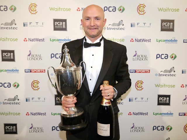 Adam Lyth of Yorkshire with the Reg Hayter Cup for the PCA Player of the Year during the PCA Awards dinner at The Old Billingsgate on October 1, 2014