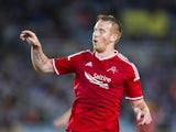 Adam Rooney of Aberdeen FC reacts during the UEFA Europa League third round qualifying first leg match between Real Sociedad and Aberdeen FC at Estadio Anoeta on July 31, 2014