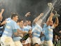 Argentina celebrate winning The Rugby Championship match between Argentina and the Australian Wallabies at Estadio Malvinas Argentinas on October 4, 2014
