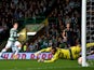 Kris Commons of Celtic scores the first goal during the UEFA Europa League group D match between Celtic and Dinamo Zagreb at Celtic Park on October 02, 2014