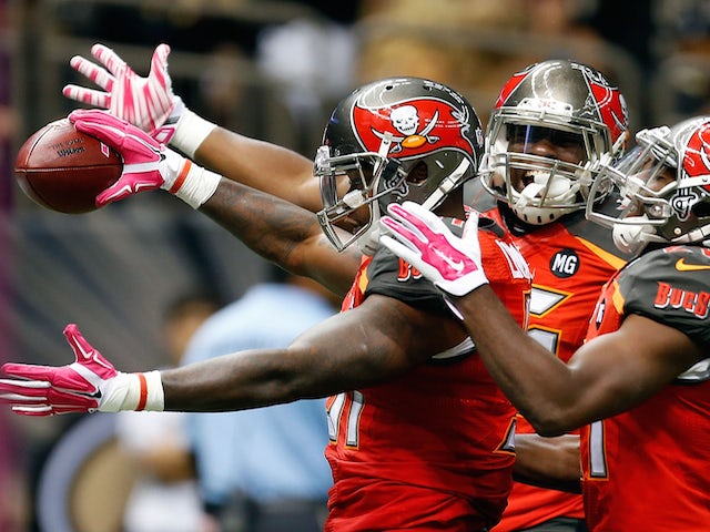 Danny Lansanah #51 of the Tampa Bay Buccaneers celebrates a touchdown during the third quarter of a game against the New Orleans Saints on October 5, 2014