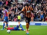 Mohamed Diame of Hull City celebrates after scoring the opening goal during the Barclays Premier League match between Hull City and Crystal Palace at KC Stadium on October 4, 2014