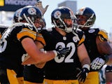 Michael Palmer #82 of the Pittsburgh Steelers celebrates with teammates after scoring a touchdown during the second quarter of the game against the Jacksonville Jaguars on October 5, 2014