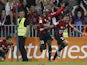 Nice's French midfielder Lloyd Palun celebrates after scoring a goal during the French L1 football match Nice (OGC Nice) vs Montpellier (MHSC) on October 4, 2014 