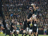 South African prop Jannie du Plessis reaches for the ball during a line out during the final phase of the Four Nations tournament rugby union match between South Africa and new Zealand at Ellis Park Stadium in Johannesburg on October 4, 2014