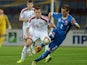 Slovakia's Peter Pekarik fights for the ball with Belarus' Sergei Balanovich during the UEFA Euro 2016 qualifying football match between Belarus and Slovakia in Borisov some 100 km from Minsk on October 12, 2014
