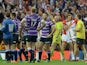Refeere Phil Bentham sending off Ben Flower of Wigan Warriors during the First Utility Super League Grand Final between St Helens and Wigan Warriors at Old Trafford on October 11, 2014