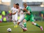 Brian Perez of Gibraltar is marshalled by James McClean of Republic of Ireland during the EURO 2016 Qualifier match on October 11, 2014