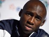 French defender Eliaquim Mangala gives a press conference in Clairefontaine-en-Yvelines on October 9, 2014 ahead of a friendly football match against Portugal to be held on October 11, 2014