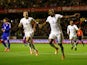 Saido Berahino of England runs away to celebrate after scoring his teams second goal from the penalty spot during the UEFA U21 Championship Playoff First Leg match between England and Croatia at Molineux on October 10, 2014