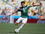 Hector Moreno of Mexico in action during the 2014 FIFA World Cup Brazil Round of 16 match between Netherlands and Mexico at Castelao on June 29, 2014 