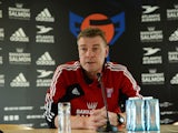 Faroe Island´s headcoach Lars Olsen attends a press conferece ahead of their FIFA World Cup qualifier against Germany on September 9, 2013 