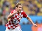 Croatia's forward Nikica Jelavic celebrates after taking a 1-0 lead during a Group A football match between Brazil and Croatia at the Corinthians Arena in Sao Paulo during the 2014 FIFA World Cup on June 12, 2014