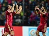 Spain's Paco Alcacer celebrates after scoring during the Group C Euro 2016 qualifying football match between Luxembourg and Spain at the Josy Barthel stadium in Luxembourg on October 12, 2014