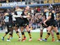 Wasps celebrate after Sailosi Tagicakibau scores a try during the Aviva Premiership match between Wasps and Bath at Adams Park on October 12, 2014