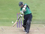 Daryl Mitchell of Worcestershire hits the ball for four runs during the Royal London One day Cup match between Leicestershire Foxes and Worcestershire at Grace Road on August 14, 2014