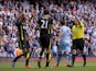 Tottenham Hotspur's Argentinian defender Federico Fazio is sent off by referee Jon Moss during the English Premier League football match between Manchester City and Tottenham Hotspur at the The Etihad Stadium in Manchester, north west England on October 1