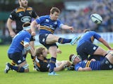 Eoin Reddan of Leinster kicks the ball upfield during the European Rugby Champions Cup match between Leinster and Wasps at the RDS Arena on October 19, 2014
