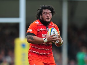 Logovi'i Mulipola of Leicester Tigers in action during the Aviva Premiership match between Exeter Chiefs and Leicester Tigers at Sandy Park on September 13, 2014