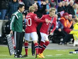 Norway´s youngest player ever, Martin Odegaard (9), replaces Mats Moeller Daehli during the Euro 2016 Group H qualifying football match Norway vs Bulgaria in Oslo, Norway on October 13, 2014