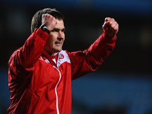 Nigel Clough of Sheffield United celebrates victory during the Budweiser FA Cup Third Round match between Aston Villa and Sheffield United at Villa Park on January 4, 2014