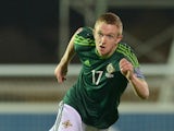 Shane Ferguson of Northern Ireland during the Euro 2016 Qualifier between Northern Ireland and Faroe Islands at Windsor Park on October 11, 2014