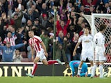 Stoke City's English-born Irish striker Jonathan Walters celebrates scoring his team's second goal during the English Premier League football match between Stoke City and Swansea City at the Britannia Stadium in Stoke-on-Trent, central England on October 