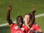 Awer Mabil (#17) of Adelaide Unitedcelebrates after scoring a goal during the round three A-League match between Adelaide United and the Perth Glory at Coopers Stadium on October 26, 2014