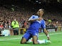 Chelsea's Ivorian striker Didier Drogba celebrates scoring the opening goal of the English Premier League football match between Manchester United and Chelsea at Old Trafford in Manchester, north west England, on October 26, 2014