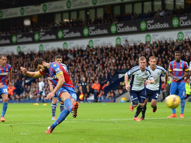 Mile Jedinak of Crystal Palace scores their second goal from the penalty spot during the Barclays Premier League match between West Bromwich Albion and Crystal Palace at The Hawthorns on October 25, 2014