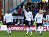 Romelu Lukaku of Everton celebrates with team-mates after scoring his team's second goal during the Premier League match between Burnley and Everton at Turf Moor on October 26, 2014