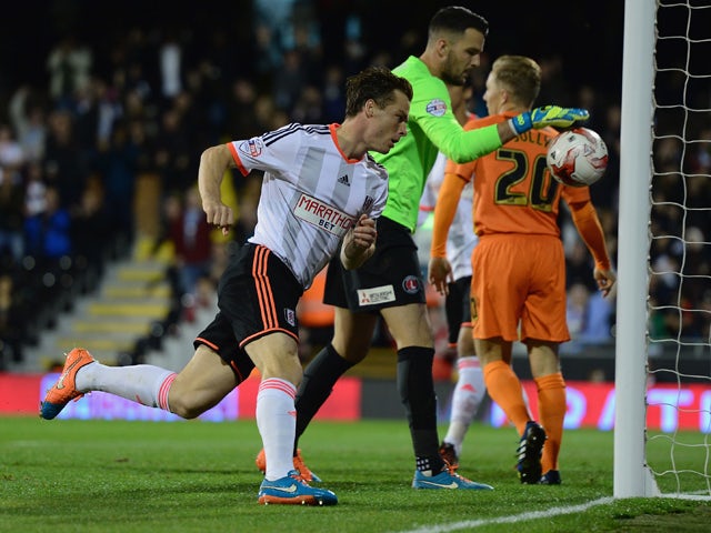 Scott Parker of Fulham celebrates his goal during the Sky Bet Championship match between Fulham and Charlton Athletic at Craven Cottage on October 24, 2014