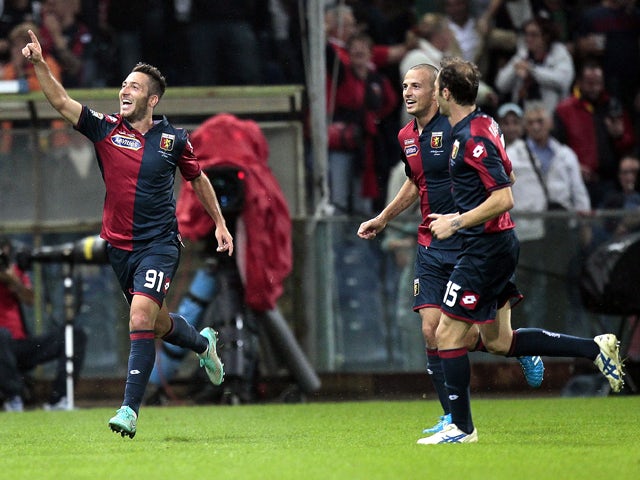 Andrea Bertolacci of Genoa CFC celebrates after scoring a goal during the Serie A match between Genoa CFC and Empoli FC at Stadio Luigi Ferraris on October 20, 2014